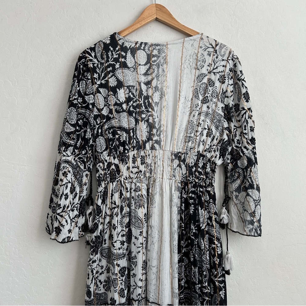 Anthropologie/Me 2 Magic Dress XL Maxi Tiered Flare Sleeve Paisley Black White - Picture 6 of 11